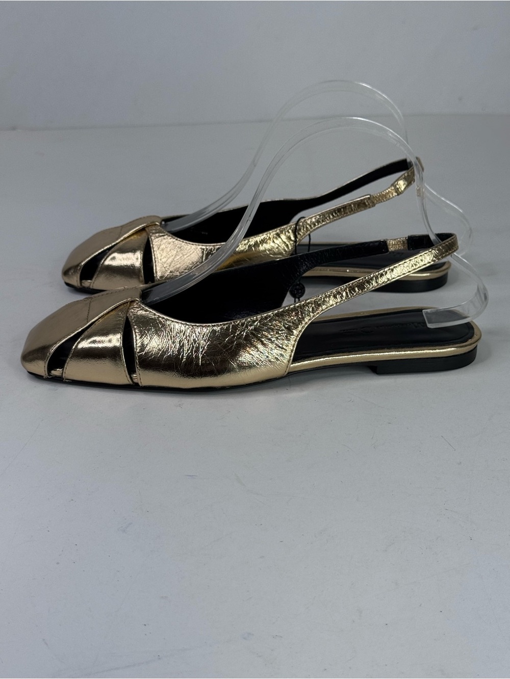 Massimo Dutti Metallic Gold Slingback Square-Toe Mules - Picture 4 of 8